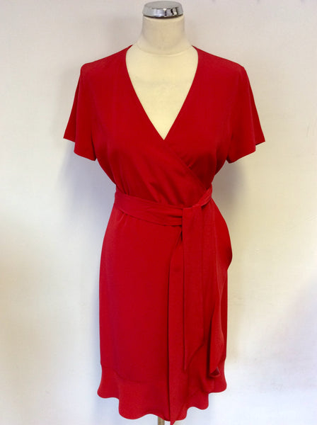 LA DRESS BY SIMONE RED CAP SLEEVE WRAP ACROSS DRESS SIZE L