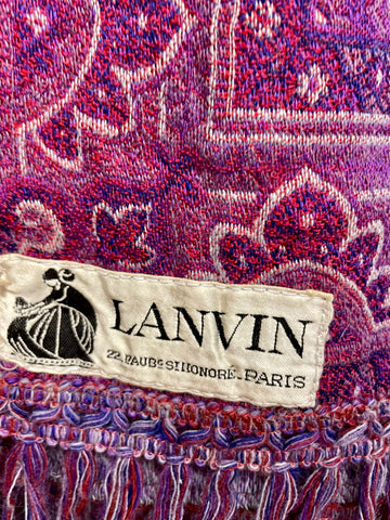 VINTAGE LANVIN PARIS PURPLE PAISLEY PATTERNED WOOL LARGE SHAWL/WRAP