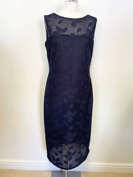 PHASE EIGHT NAVY BLUE LEAF DESIGN SLEEVELESS PENCIL DRESS SIZE 16