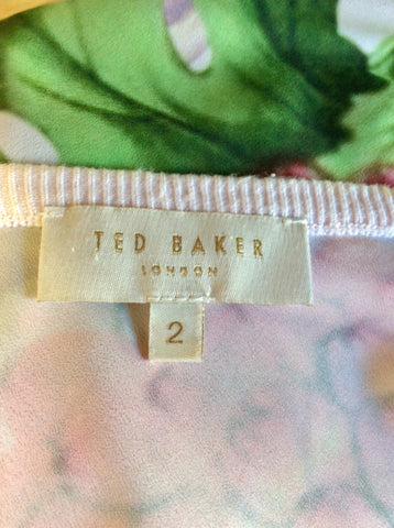 TED BAKER LIGHT PINK FLORAL PRINT CARDIGAN SIZE 2 FIT 10-14