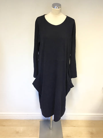 QUIRKY NAVY BLUE LONG SLEEVE OVERSIZE STRETCH JERSEY MIDI DRESS SIZE S