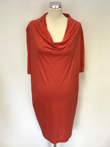 WHISTLES RED COWL NECKLINE SHORT SLEEVE T SHIRT DRESS SIZE 12