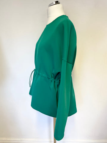 BRAND NEW SWEATY BETTY EMERALD GREEN LONG SLEEVE DRAW STRING TIE WAIST TOP SIZE XL
