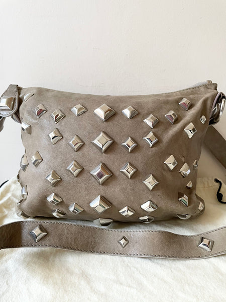 TEMPERLEY LONDON TAUPE LEATHER SILVER STUDDED SHOULDER/CROSS BODY BAG