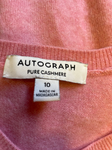 MARKS & SPENCER AUTOGRAPH 100% CASHMERE BUBBLEGUM PINK LONG SLEEVED CARDIGAN SIZE 10