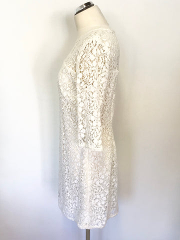 MINT VELVET WHITE LACE 3/4 SLEEVE SHIFT DRESS SIZE 14