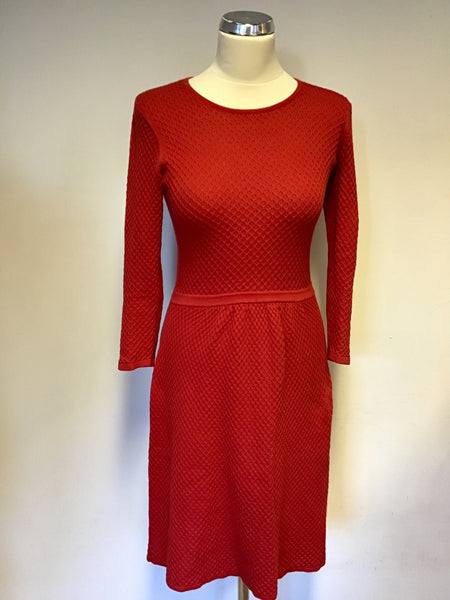 HOBBS RED COTTON FINE KNIT 3/4 SLEEVE DRESS SIZE 6