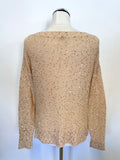 JAEGER GOLD SEQUINNED COTTON,WOOL & CASHMERE FINE KNIT JUMPER SIZE S