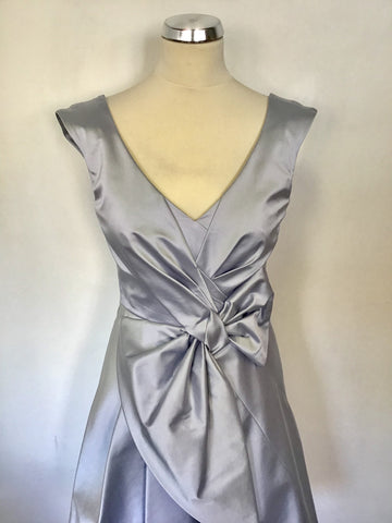 KAREN MILLEN ICE BLUE SATIN BOW TRIM SPECIAL OCCASION DRESS SIZE 10