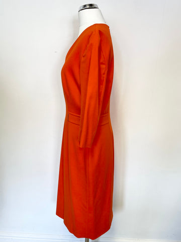 HUGO BOSS ORANGE WOOL HALF SLEEVE PENCIL DRESS SIZE 10