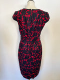 HOBBS NAVY BLUE & RED PRINT LINEN CAP SLEEVE BELTED PENCIL DRESS SIZE 12