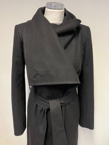 TED BAKER BLACK DANITA WRAP AROSS WOOL & CASHMERE BLEND BELTED KNEE LENGTH COAT SIZE 2 UK 10
