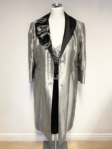 BRAND NEW MASCARA SILVER GREY & BLACK PENCIL DRESS & MATCHING COAT SUIT SIZE 16
