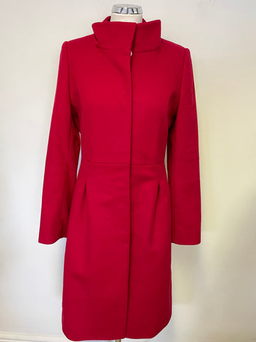 HOBBS RED WOOL & CASHMERE BLEND KNEE LENGTH COAT SIZE 10