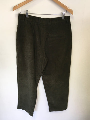 TOAST DARK GREEN CORDUROY CROP TAPERED LEG TROUSERS SIZE 10