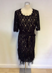 BRAND NEW NUE BY SHANI BLACK LACE & FEATHER TRIM DRESS SIZE 16