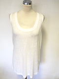 SANDWICH WHITE RACER BACK VEST TOP & MATCHING LONG SLEEVE WATERFALL CARDIGAN SIZE L