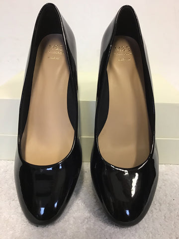 BRAND NEW MARKS & SPENCER BLACK PATENT & BROWN TORTOISE SHELL HEELS SIZE 5/38 WIDE FIT