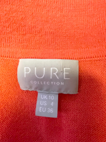 PURE COLLECTION CORAL COTTON & CASHMERE COLLARED SHORT SLEEVE JUMPER SIZE 10