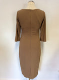 JAMES LAKELAND TAN 3/4 LENGTH SLEEVE PENCIL DRESS SIZE 10