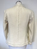 DESIGNER ODYSSEE IVORY WEAVE FRINGE TRIMMED EDGE JACKET SIZE 10