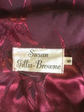 DESIGNER VINTAGE SUSAN GILLIS BROWNE BURGUNDY FLORAL PRINT LONG DRESS & BOLERO JACKET SIZE 12/14