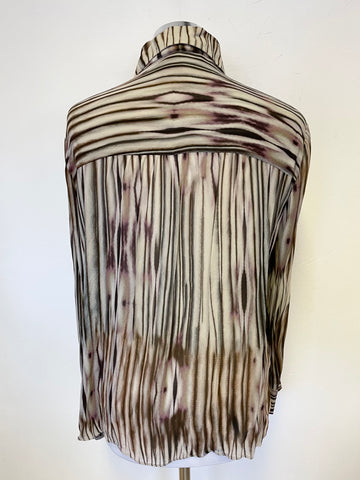 MASSIMO DUTTI BROWN,GREY & MAROON STRIPED LONG SLEEVE BLOUSE SIZE 16