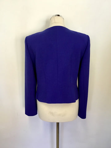 HOBBS BLUE COLLARLESS LONG SLEEVE JACKET SIZE 14
