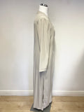 FRANK USHER BEIGE LONG DUSTER COAT, SLEEVELESS TOP & TROUSER SUIT SIZE 14