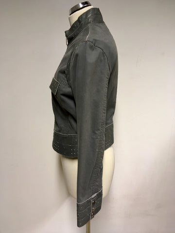BRAND NEW EMPORIO ARMANI GREY COTTON & LEATHER TRIM ZIP UP JACKET SIZE 44 UK 12