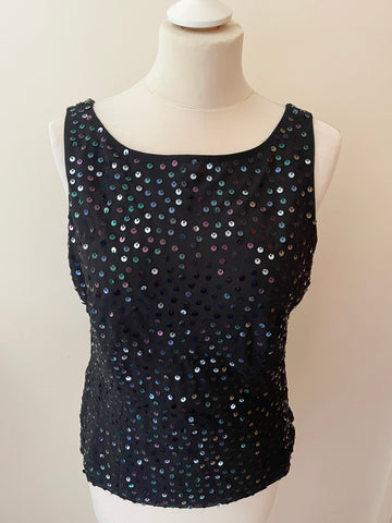 LAURA ASHLEY BLACK SEQUINNED SLEEVELESS TOP SIZE 14