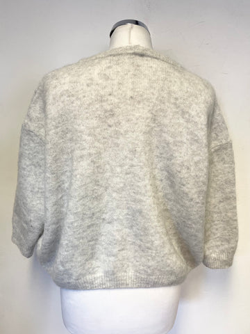 AMERICAN VINTAGE GREY WOOL & MOHAIR 3/4 SLEEVE SHORT JUMPER SIZE L
