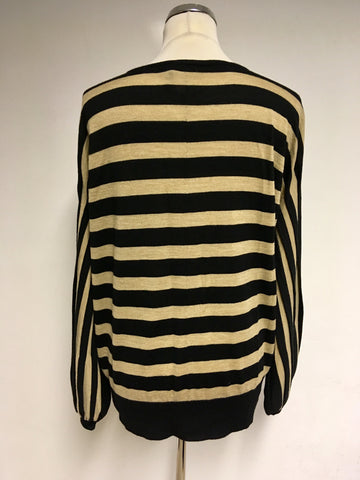 ESCADA BLACK & CAMEL STRIPED MERINO WOOL CARDIGAN SIZE XL