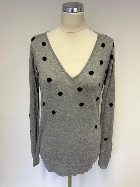BAUKJEN GREY & BLACK SPOT V NECK JUMPER SIZE 10
