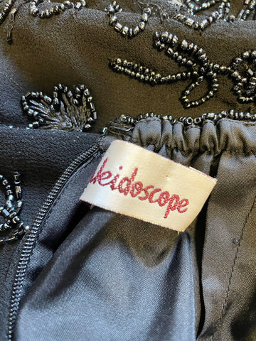 KALEIDOSCOPE BLACK EMBROIDERED & BEADED LONG EVENING DRESS SIZE 14