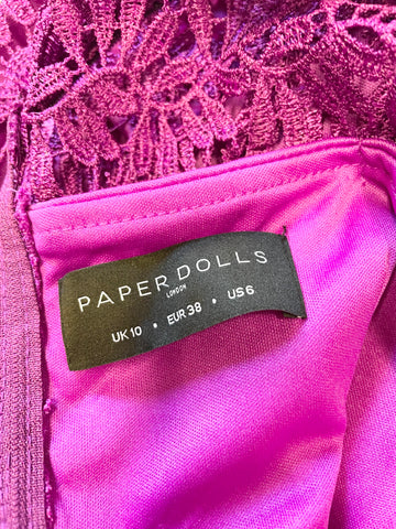 PAPER DOLLS MAGENTA LACE HIGH NECK 3/4 SLEEVED PENCIL DRESS SIZE 10