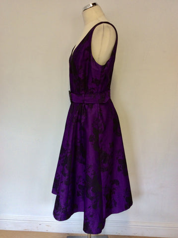PHASE EIGHT PURPLE & BLACK FLORAL PRINT SPECIAL OCCASION DRESS SIZE 16