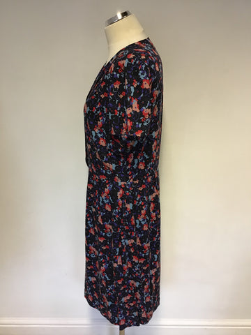 JIGSAW BLACK FLORAL PRINT TEA DRESS SIZE 14