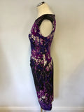 BRAND NEW PHASE EIGHT BLACK,PURPLE & PINK FLORAL PRINT STRETCH KNEE LENGTH DRESS SIZE 12