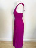 LINEA DEEP PINK CHIFFON HALTERNECK LONG OCCASION/ EVENING DRESS SIZE 10 BUT FIT UK 8