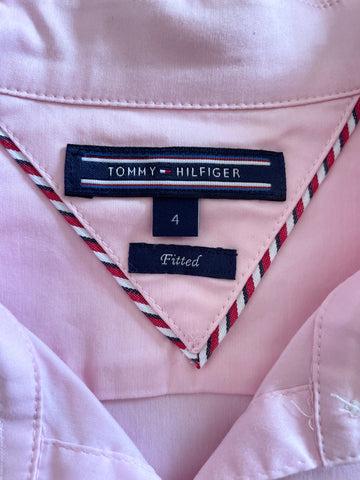 TOMMY HILFIGER PINK CUT OUT COLLAR LONG SLEEVED FITTED SHIRT SIZE 4 UK 8