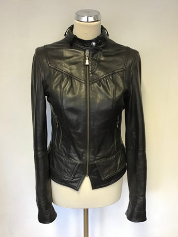 TED BAKER BLACK SOFT LEATHER BIKER JACKET SIZE 4 UK SIZE 8/10