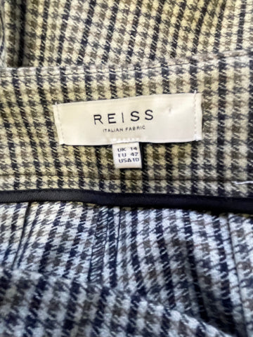 REISS WOOL BLEND GREY WITH NAVY & GREEN CHECK PLEATED CULLOTTES SIZE 14