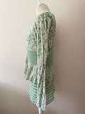 WHISTLES GREEN & CREAM FLORAL & STRIPE PRINT CARDIGAN WITH INNER TOP SIZE 4 UK L