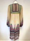 MONSOON 100% SILK MULTI COLOURED KAFTAN DRESS SIZE 12