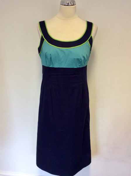 BODEN NAVY BLUE & TURQOUISE COTTON PENCIL DRESS SIZE 10L