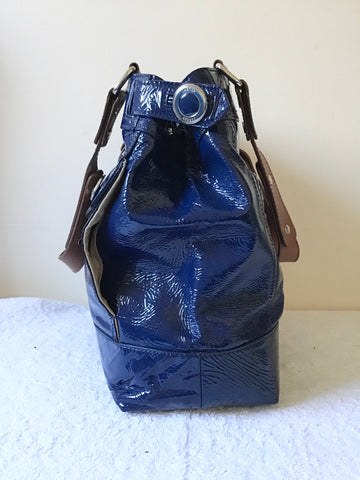 JAEGER NAVY BLUE PATENT LEATHER HAND/ SHOULDER TOTE BAG