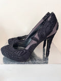 KAREN MILLEN BLACK LACE & DARK GREY SATIN SPECIAL OCCASION HEELS SIZE 6/39