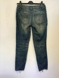 KAREN MILLEN BLUE DISTRESSED LOOK ZIP TRIM JEANS SIZE 8