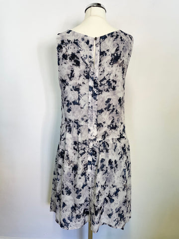 MINT VELVET GREY & NAVY BLUE PRINT SLEEVELESS DRESS SIZE 8